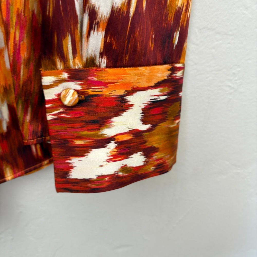 Lafayette 148 New York Scottie Blouse Shirt Women Size Medium Orange Button Up - Picture 15 of 15